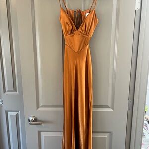 Orange Plunge Neck Spaghetti Strap Maxi Gown